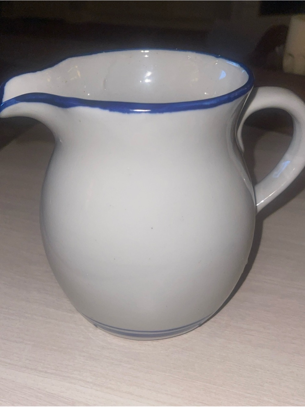 Vintage Ceramic Grey & Blue Striped Pitcher ~ Farmhouse Ceramic Jug ~ 6" T